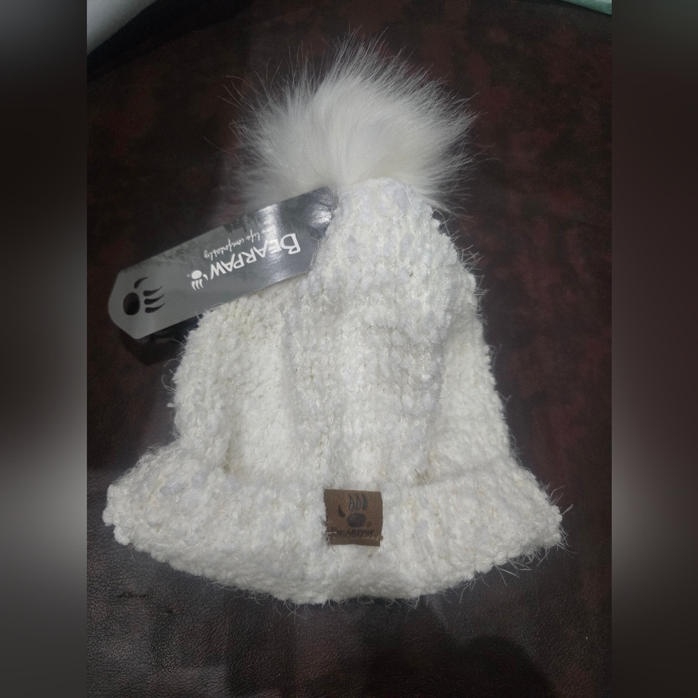 BearPaw White Pom-Pom Beanie